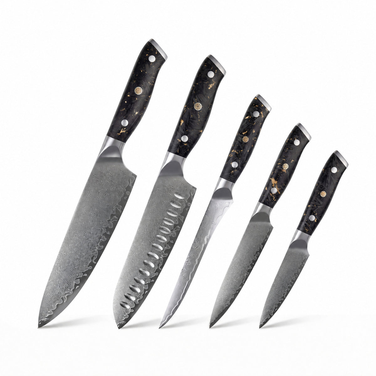 Set de 5 couteaux japonais Yakumoto Carbon Gold