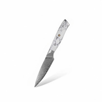 Couteau d'office acier damas Yakumoto pierre blanche