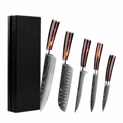 Ensemble de cinq couteaux de cuisine Hikari, finition Braise