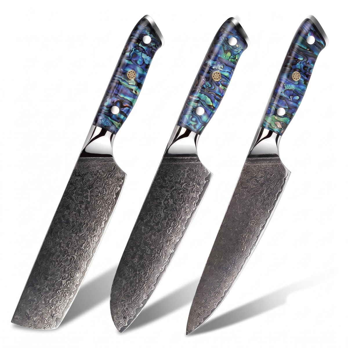 Coffret Shinju · 3 couteaux (Gyuto, Santoku, Nakiri)