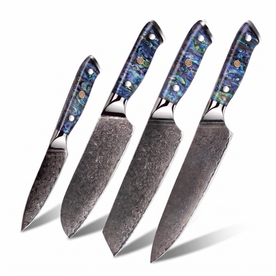 Coffret Shinju · 4 couteaux (Gyuto, Kiritsuke, Santoku, Office)