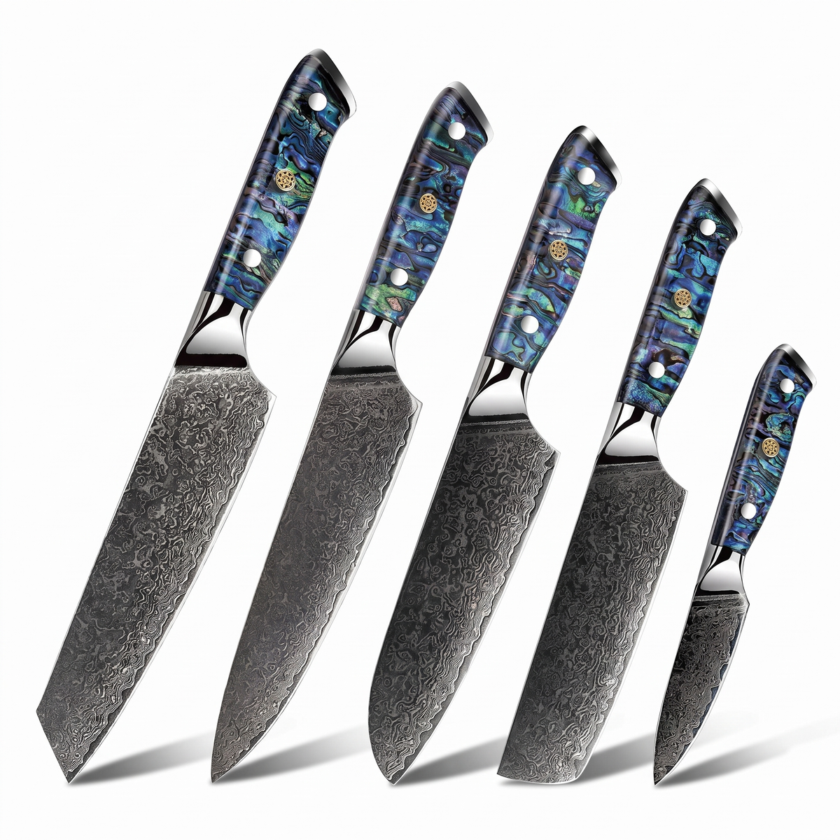 Coffret Shinju · 5 couteaux (Office, Santoku, Gyuto, Nakiri, Kiritsuke)