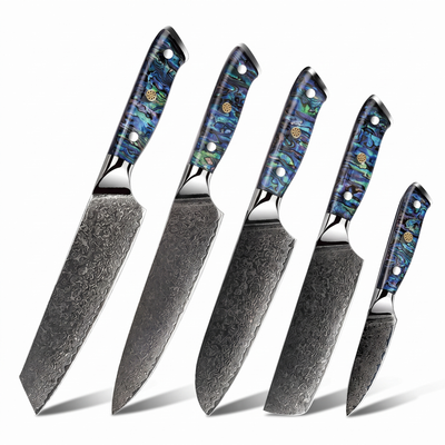 Coffret Shinju · 5 couteaux (Office, Santoku, Gyuto, Nakiri, Kiritsuke)