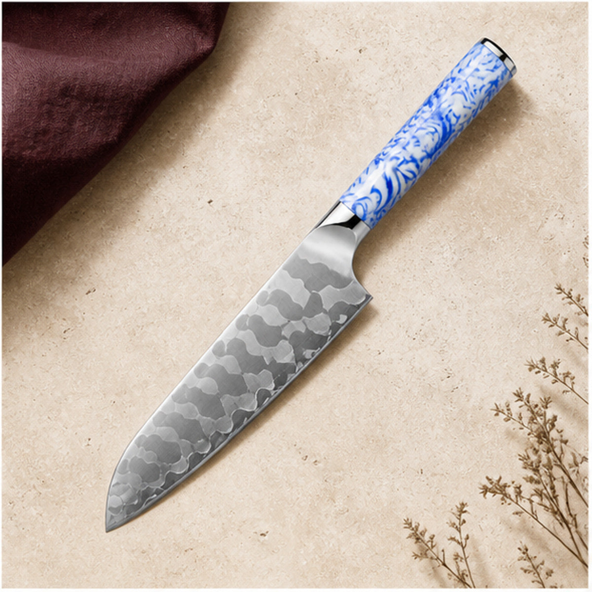 Couteau Santoku 18 cm — Porcelaine Bleue