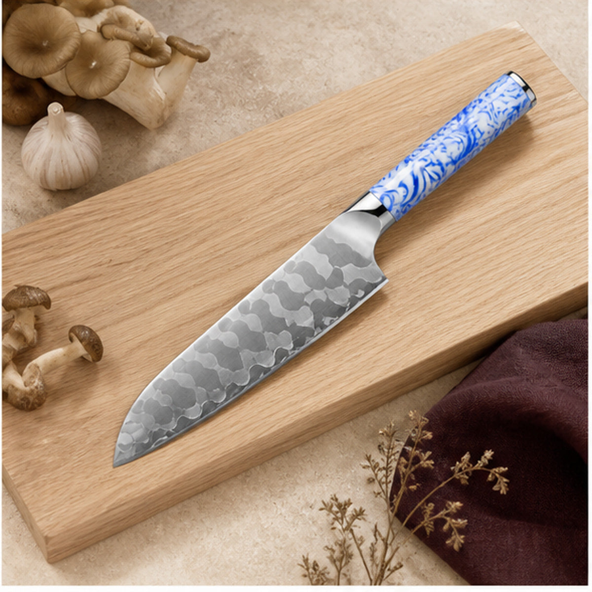 Couteau Santoku 18 cm — Porcelaine Bleue